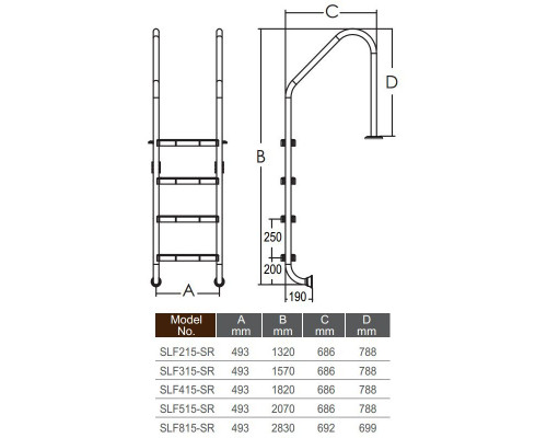 Сходи (EMAUX) SLF315-S -STANDARD 3ст фланець, без антиковзких накладок