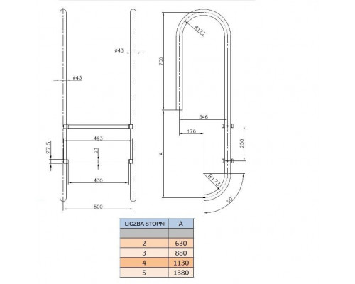 Сходи  Flexinox WALL (3 сходинки)  AISI-304, для вузького борта